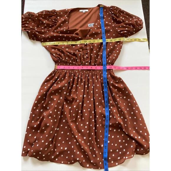 Madewell Police Dot Mini Dress in Brown Size M Medium Smocked Waist - Picture 9 of 9